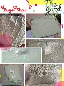 1pc Mint Green & Gray Knit Throw Blanket, Lightweight For Sofa, Boho Home Decor, 50" X 60" - Gray green - View 11