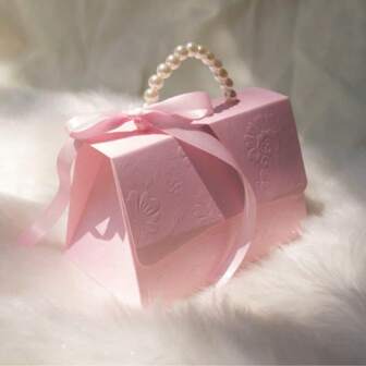 10pcs Paper Gift Boxes, 3D Floral Design, Pearl Handle, Suitable For Party, Holiday, Wedding, Birthday, Small Event Gifts, Valentine's Day Boxes. Applicable For Valentine's Day, New Year, Ramadan, Eid.