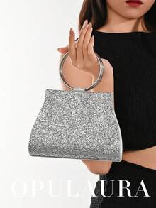 OpulAura Sparkling Crystal Embellished Evening Clutch Bag For Women, Luxury Glitter Rhinestone Formal Purse Suitable For Gala, Party, Wedding, Birthday Party, Anniversary Gift - 銀色 - 查看 8