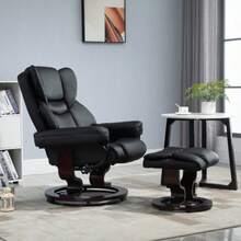 HOMCOM Reclining Armchair With Footrest, Swivel TV Chair With Reclining Function, Faux Leather, Black - Black - View 2
