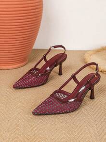 New Women's High Heel Mid Heel Pointed Toe Fashion Versatile Pumps - Burgundy - View 5