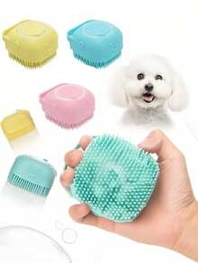 2件装宠物洗澡按摩刷，狗狗洗澡刷，宠物洗发刷，带洗发水分配器的硅胶按摩橡胶洗澡刷，狗狗美容刷，硅胶猫咪洗发梳，软毛幼犬幼猫美容清洁刷，猫幼犬洗发水分配器 - 彩色 - 查看 1