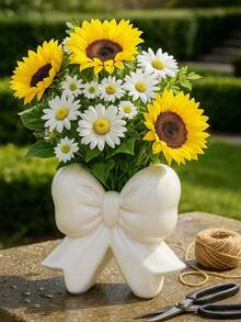 1pc Creative Bow Vase, Pink & White Minimalist High-End Design, Suitable For Room Decor, Home, Living Room, Study, Dining Room Decoration, Exquisite Crafted Ornament Vase