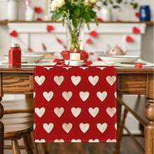 1Pc Red Heart Valentine's Day Table Runner, Seasonal Anniversary Indoor Home Party Restaurant Decoration, 13 X 36 Inches Or 13 X 72 Inches. - 紅色 - 查看 4