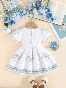 女婴可爱碎花优雅简约连衣裙 - 白色 - 查看 2
