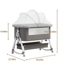 Lcchabls 5 In 1 Baby Bassinet & Bedside Sleeper With Rocking Mode, Portable Bassinet With Wheels, Foldable Bedside Crib With 6 Adjustable Height, Breathable Mesh, Soft Mattress, Storage Basket & Removable Mosquito Net - 灰色 - 查看 2