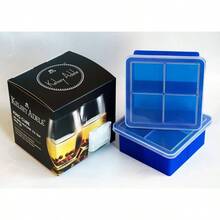 King Cube Tray With Lid - Premium Silicone Mold 2 Inch Large Cubes, Best Whiskey Bourbon Lovers; Good Food Freezer Storage, Freezing Instant Pot Broth - 1/2 Cup, - Màu xanh lam - Xem 4