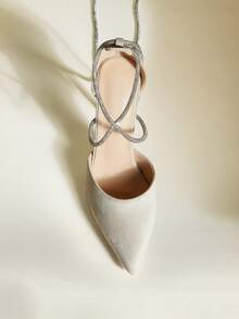 Pointed Toe Thin High Heel Solid Color Hollow Out Rhinestone Strap Beige Women's High Heel Shoes, Sexy & Fashionable For Party Outfit,Mothers Day Gift - Beige - View 6