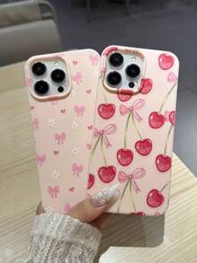 2pcs Pink Cherry Blossom Floral Phone Cases Compatible With IPhone 17/17Pro/17ProMax/16/16Pro/16ProMax/15/15Pro/15ProMax/14/13/12/11, High-Quality, Romantic, Unique, Couple Phone Covers - Pink - View 5