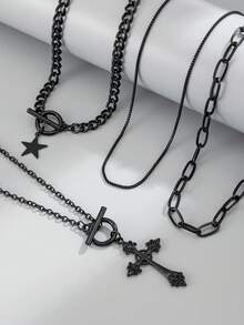 3件套哥特几何OT链十字星流苏吊坠项链，朋克嘻哈风，适合度假派对、日常休闲、街头风、婚礼、摇滚派对等场合，男女皆宜，节日生日百搭项链礼物 - 項鍊 - 查看 7