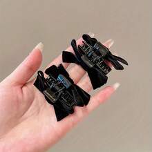 [2pcs Velvet Hair Clips] 2pcs Velvet Butterfly Hair Clips Set | Vintage Elegant Bow Hair Accessories, Solid Color Small Hair Grips For Women, Birthday Festival Gift - màu đen - Xem 2