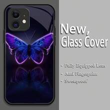 Funda para teléfono: Ilustración creativa de mariposa, patrón oscuro, funda protectora fresca, funda suave a prueba de golpes compatible con modelos Apple  SE/X/XS/11/12/16 Pro Max Plus 2022/2020, funda de teléfono de vidrio templado negro - Colores mixtos - Ver 2