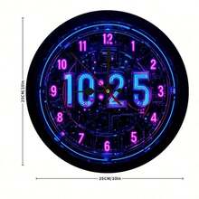 1 Neon Night Light Digital Wall Clock - Silent No Second Hand Modern Round Design, Pink LED Dial, Finger, Battery Powered (AA Batteries Not Included) - Artificial Wooden Frame, Suitable Home Office, Bedroom, Living Room Decoration - Halloween Giftchristmas Ornaments, Bedroom Furniture Set, Furniture Living Room, Home Furniture, Clock Living Room, Clock Bedroom, Wall Decor, Clock Wall - 黑色 - 查看 3