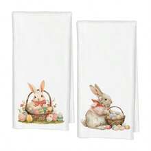 Easter Bunny & Egg Design Kitchen Towel, Super Absorbent Cartoon Pattern, Machine Washable Reusable Hand Towel For Home, Kitchen, Bathroom, Car, Window Cleaning - Soft Knitted Dish Cloth