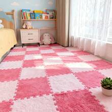 12pcs Plush Patchwork Floor Mat, Non-Slip EVA Foam Room Carpet, Washable, Bedroom & Playroom Puzzle Mat, Indoor Thickened Carpet, Plush Rug Bedroom Interlocking Tiles, Balcony Mat Suitable For Living Room & Bedroom - Multicolor - View 4