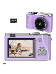 Appareil photo de voyage/pour enfants 4K 48MP à double objectif avec autofocus, zoom optique 16X, écran 2,4", carte 32 Go, flash intégré - léger et portable, convient aux débutants - Multicolore - Voir 16
