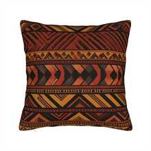 Bihudu African  Geometric Pattern Pillowcase - Modern Machine Washable Sofa Cushion Cover With Zipper Closure, Vibrant Red, Black, White, Orange, And Beige Pattern, Living Room Decoration,  Home Decor, Easy-Care Decorative Pillowcase, A Must-Have For  Lovers - White - View 2