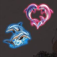 1/2pcs Cartoon Dolphin Luminous Stickers, With Realistic Dolphin Design, Self-Adhesive PVC, Suitable For Bedroom, Room, Easy To Stick And Remove, Bathroom Decor, Fun Design, Glow-In-The-Dark Stickers