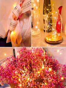 10 Battery Powered LED Mini String Lights Flashing Copper Wire Firefly Star Lights Suitable For Mason Jar Wedding Party Christmas Table Decoration, LED Fairy Lights, 100cm Silver Wire String Mini Lights Suitable For Bedrooms, Weddings, Mason Jars, DIY Crafts, Valentine's Day Scene Decoration, Flowers, Party Decoration, Yellow Lights, Fairy Lights Battery Powered String Lights Mason Jar Lights Silver Wire Lights Firefly DIY Parties Wedding Lights - 黃色 - 查看 5
