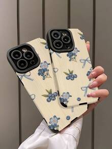 1个时尚蓝莓蝴蝶结条纹纹理防刮防指纹防震手机壳，适合作为生日/节日礼物送给朋友、家人、情侣，兼容苹果及其他型号手机。 - 彩色 - 查看 4