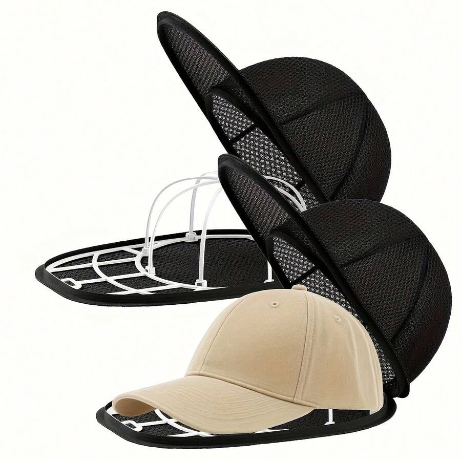 Jaula de limpieza de sombreros, máquina de limpieza de sombreros con marco y bolsa de limpieza de sombreros, limpiador de gorras de béisbol, apto para adultos y niños 1/2 paquete negro, bolsa de lavandería - Negro - Ver 1