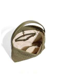 高端大容量女士编织水桶包，可腋下单肩斜挎，柔软复古手提包，涤纶内衬 - 彩色 - 查看 7