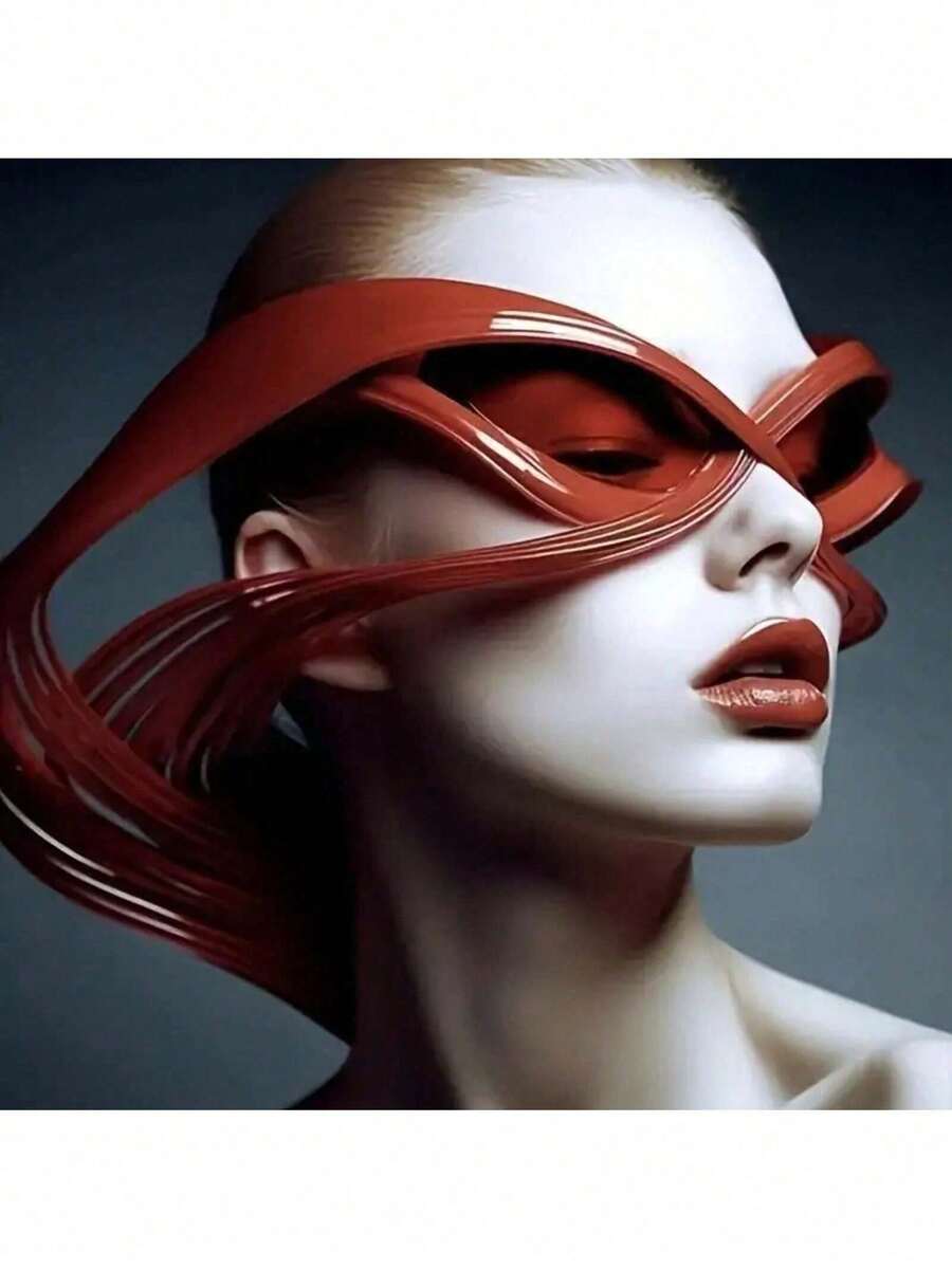 Y2K Fashion Show Style Women's Eye Frame - Bold Red Irregular Metal Hinge, Artistic Decorative Lenses, 6 Colors Available (Brown, Gold, Purple, Red, Black, Green) - Durable Fashion Accessories Women, Unique Piece, High-End Design Glasses, Elegant Glasses, Essential Fashionable Women AQ3D - 紅色的 - 查看 1