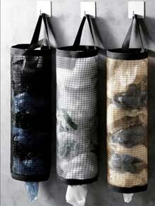 1pc Garbage Bag Hanging Storage Bag, Wall-Mounted Drawstring Shoe Storage Bag, Kitchen Plastic Bag Storage Bag, Woven Net Bag, Hanging Net Storage And Plastic Bag Rack For School Supplies, Back To School College Student Storage Bag