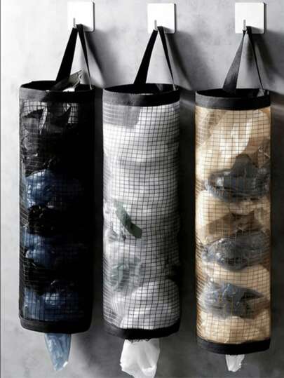 1 st hängande förvaringspåse för sopsäckar, väggmonterad förvaringspåse med dragsko för skor, förvaringspåse i plast för kök, vävd nätpåse, hängande nätförvaring och plastpåseställ för skolmaterial, förvaringspåse för högskolestudenter