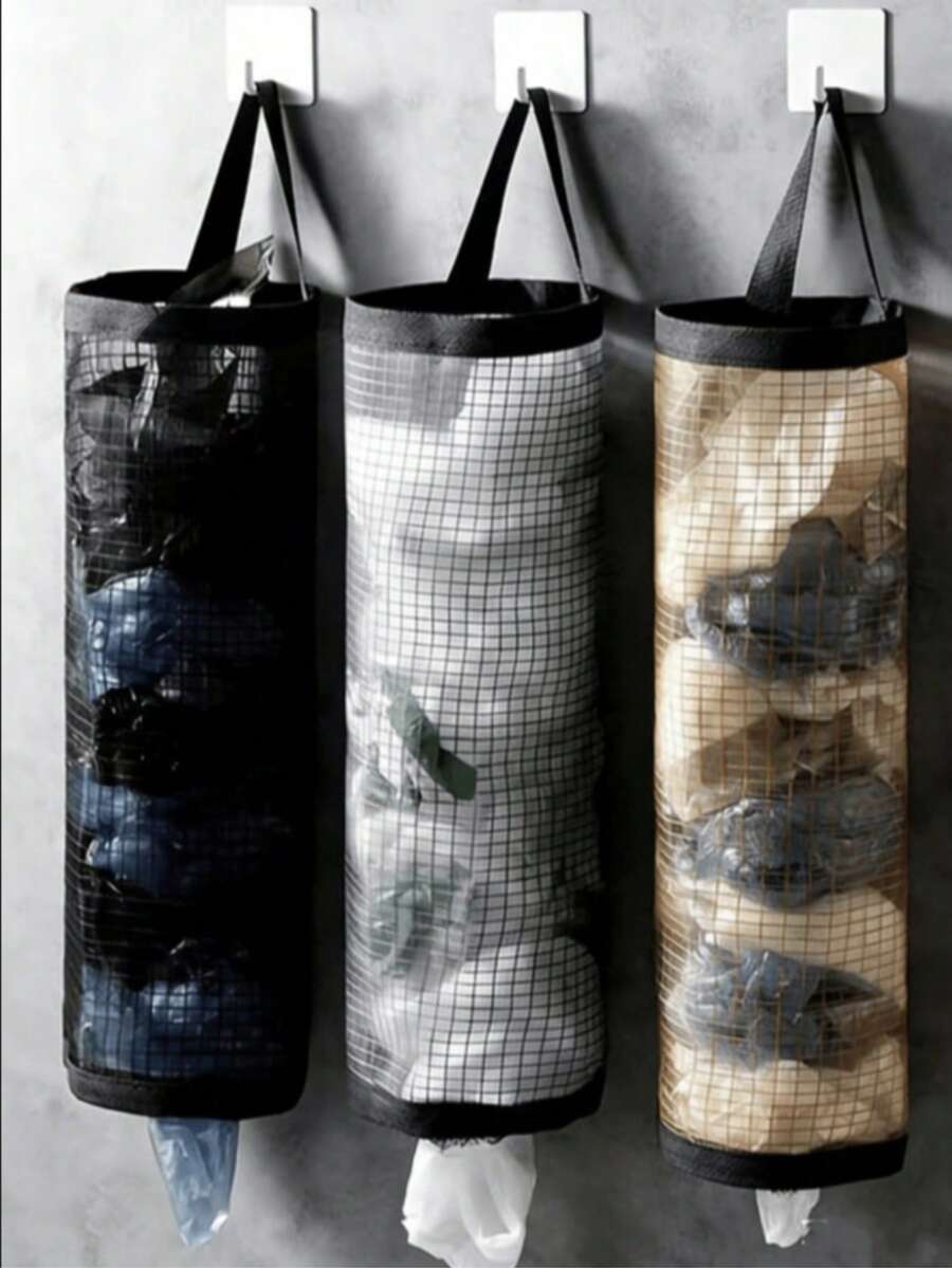 1pc Garbage Bag Hanging Storage Bag, Wall-Mounted Drawstring Shoe Storage Bag, Kitchen Plastic Bag Storage Bag, Woven Net Bag, Hanging Net Storage And Plastic Bag Rack For School Supplies, Back To School College Student Storage Bag