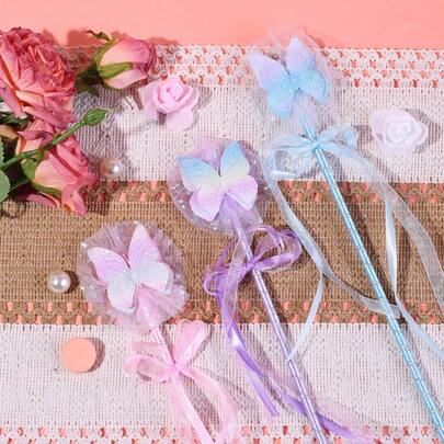 1支/3支装，仙女公主可爱荧光棒，适合生日、万圣节和仙女主题派对，激发想象力和创造力，蝴蝶魔杖，天使魔法棒，仙女棒，装扮棒，魔法棒