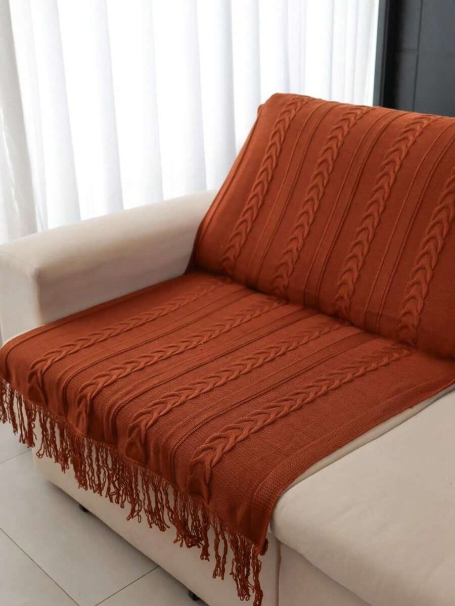 Dubai Knitted Footboard Blanket For Sofa, Bed, And Living Room Decoration - 駝色 - 查看 1