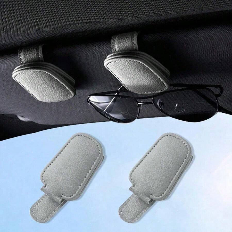 Sunglasses Holders For Car Sunglass Clip For Car Visor - Magnetic Leather Eyeglasses Holder For Car - Glasses Organizer For Car Visor - Car Visor Clip For Sunglasses, Card, Ticket(Black/Grey /Pink) - Xám - Xem 1