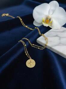 1 件不锈钢 18K 镀金太阳星吊坠项链，时尚优雅的礼物，适合日常装饰和街头风格 - 金色 - 查看 3