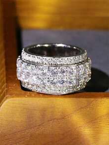 1pc Fashionable Cubic Zirconia Ring, Jewelry Gift For Women's Wedding Anniversary - Silver - View 11