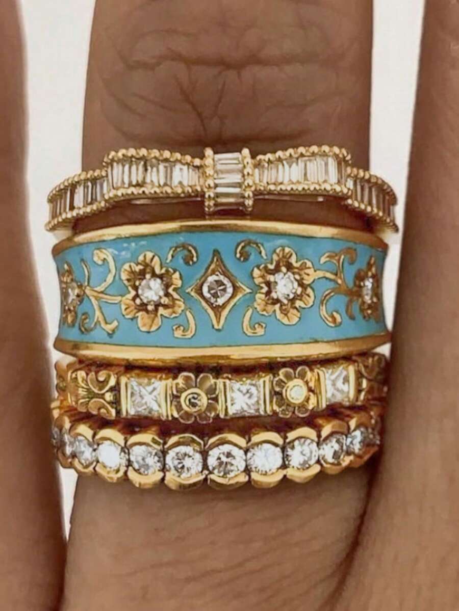 Bộ 4 chiếc nhẫn Cubic Zirconia cao cấp dành cho nữ, thích hợp làm quà tặng đám cưới, lễ đính hôn, tiệc tùng hoặc ngày Valentine. - 2 # - Xem 1