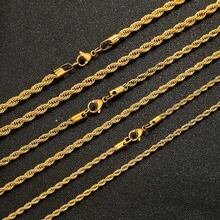 Stainless Steel Fried Dough Twist Chain Gold Necklace, Hip Hop Style Choker Necklace, Men's Necklace - Gold - View 2