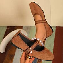 2025 Square Toe Plus Size Ballet Shoes For Women, Mary Jane Soft Bottom Fashion Strap Loafers, Suede Super Versatile Comfortable Buckle Shoes - Brown - View 10