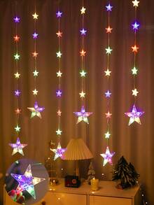 1 String 2m/6.56ft Star & Moon Pattern Window Curtain Decor Lights, Battery Powered, Indoor Home Decor Fairy Lights, Suitable For Wedding, Party, Holiday, Bedroom, Room, Wall Decor, Festival Lighting String - 彩色 - 查看 21