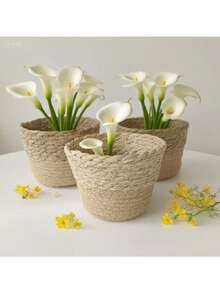 1/3pcs Nordic Style Natural Seagrass Woven Planter Basket, Flower Pot, Plant Container, Home Decor (Actual Size May Vary Slightly) - Multicolor - View 9