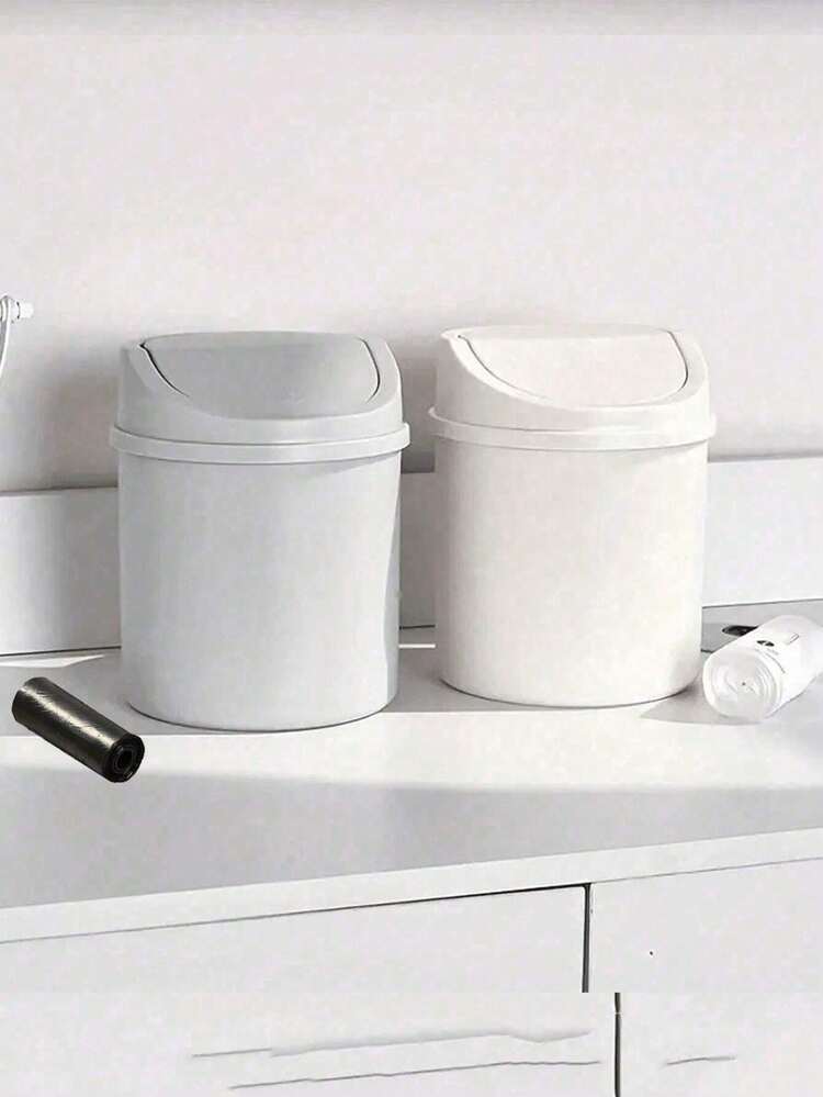 1pc Mini Trash Can With Lid, Small Desktop Garbage Can, Plastic Desk Waste Basket, Twist-Lid Design To Prevent Odor Leakage, For Storing Fruit Peels And Paper Scraps To Keep Desk Tidy, Suitable For Bathroom, Home Office Desk, Coffee Table, Office, Living Room, Study - White - View 4