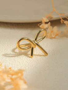 1pc Exquisite And Simple Stainless Steel Gold Bow Ring, Suitable For Girls, Fashionable Everyday Party Jewelry, Stylish Jewelry Gift. - Gold - View 1
