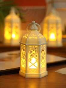 1pc Retro Mini Handheld Decorative Lantern Light With Battery, Indoor Home Decor Lamp, Tabletop Decor, Bedroom Decor, Wall Hanging Night Light, Suitable For Wedding Party Decor, Holiday Lantern Decor - White - View 8