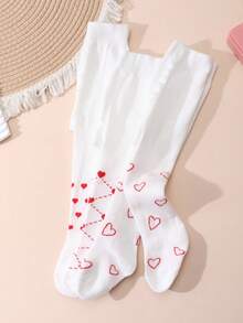 3 Pairs Baby Heart Pattern Tights, Style, Suitable For 0-1 Year Old Photoshoot And Gatherings - White - View 7
