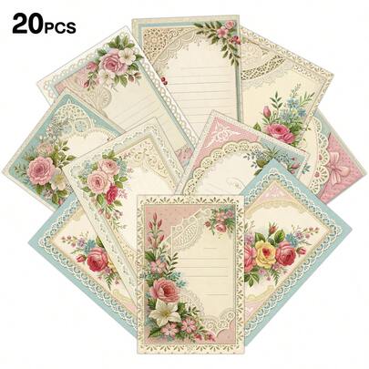 20 Stücke Vintage Blumen Postkarten - Künstlerisches Briefpapier mit Spitzendesign für Junk Journals, Wandkunst Collage Set für Zuhause & Schlafzimmer Dekoration, sammelbare dekorative Karten für Scrapbooking & Basteln