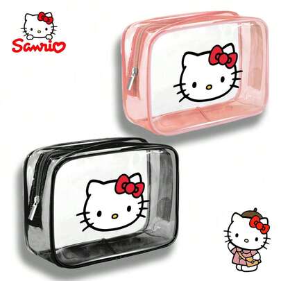  1pc Sanrio Hello Kitty Makeup Bag PVC Cute Travel Toiletry Bag For Women Perfect Halloween Christmas Gift Make Up Bag Makeup Pouch Cosmetic Bag Wash Bag Travel Essential Cruise Essential Vacation Essentials For Men Women Travel Containers Holiday Essential Gifts For Women