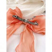 1pc Beige Mesh Hair Clip With Heart Print, Large Bowknot And Spring Clip, Elegant And Gentle Hair Accessory Hair Bow For Spring Valentine's Day, School Stuff, College, Bows, Cute, Hair Accerssories - trái cam - Xem 2