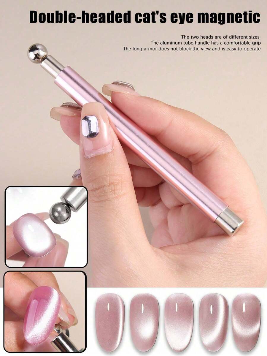Double-Headed Cat Eye Nail Magnet Magnetic Pen Tool Sets Multifunctional Powerful Magnetic Cat Eye Gel Nail Polish Steel Ball Suction Art Design Accessories Wood Tools For Home Diy Salon Studio - 彩色 - 查看 1