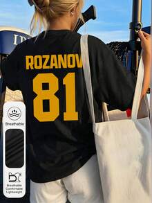 Áo thun nữ cỡ lớn Lozo 81 cổ tròn tay ngắn, kiểu dáng thường ngày mùa hè, thích hợp phối cùng áo phông, quà tặng cho người hâm mộ, áo thun dành cho tín đồ khúc côn cầu trên băng, áo thun Boston màu đen. - màu đen - Xem 1