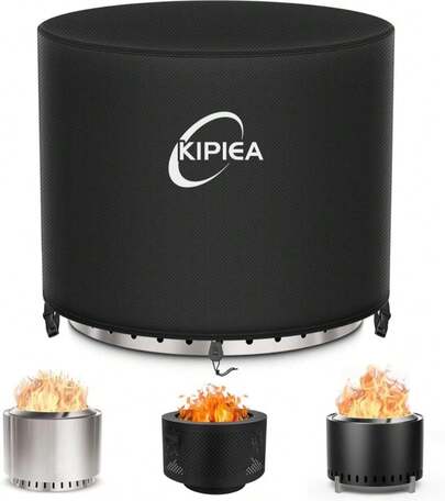 Kipiea Round Fire Pit Cover For Solo Stove Yukon - 100% Waterproof Smokeless Fire Pit Cover, Upgraded 600D Strong Tear And UV Resistant - 28" Dia X 16" H